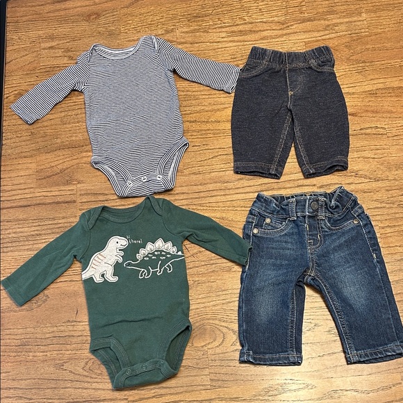 Carter's Other - Striped and Dinosaur Baby Bodysuits with Denim Pants Set